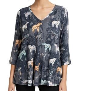 Shana Sz XL Zebras Wearable Art to Wear Gray Crinkle Blouse Shirt Top Safari